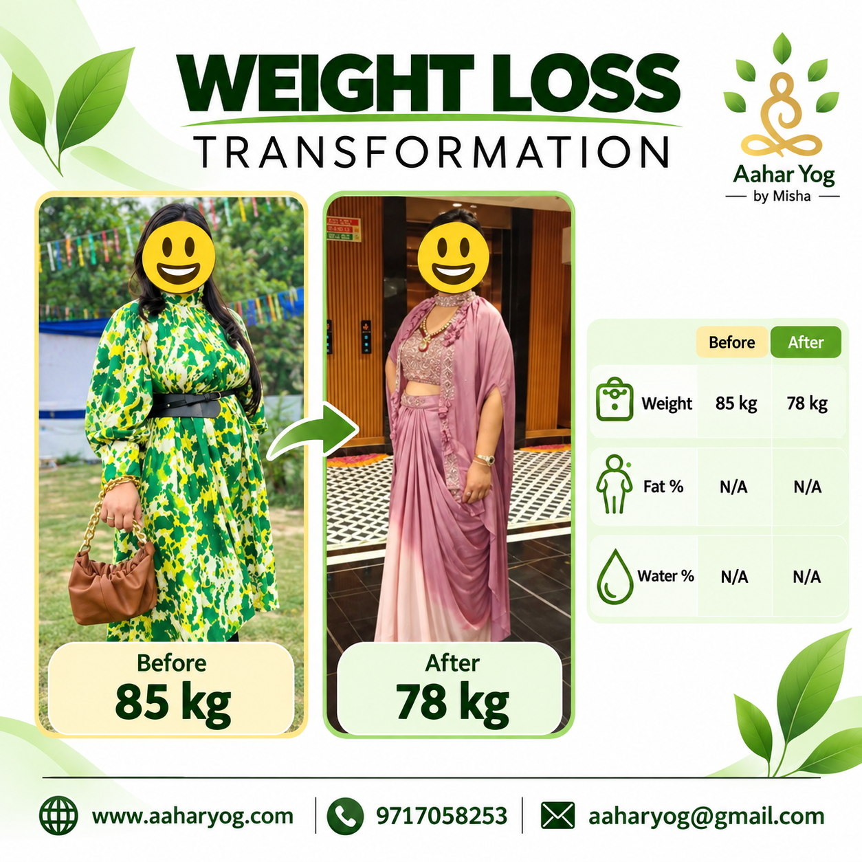 Client transformation result - Aahar Yog